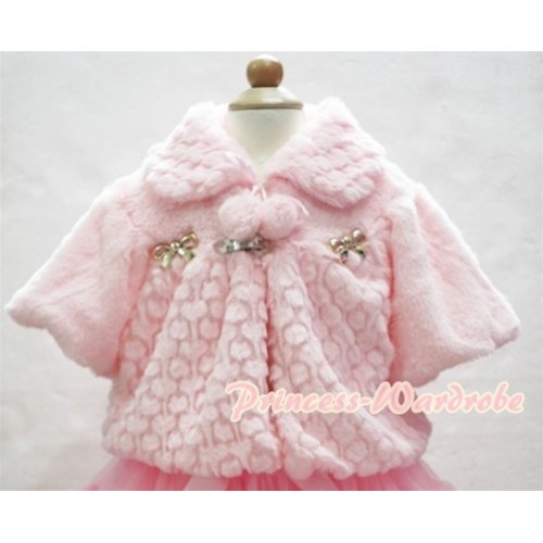 Light Pink Soft Fur with Bow Shawl Coat SH17 