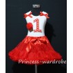 White Tank Top & 1st Birthday Red White Polka Dots Print number & Red Rosettes Cupcake & Red Ruffles & Red Ribbon with Red Pettiskirt MM07 