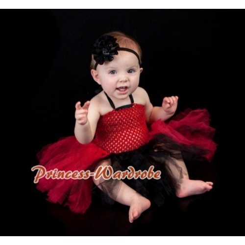 Red Crochet Tube Top with Red Black Knotted Tutu HT21 