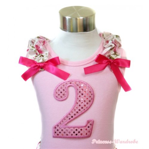 Light Pink Tank Top With 2nd Sparkle Light Pink Birthday Number Print With Light Pink Rose Fusion Ruffles& Hot Pink Bows TP46 