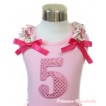 Light Pink Tank Top with 5th Sparkle Light Pink Birthday Number Print with Rose Fusion Ruffles & Hot Pink Bow TP44 
