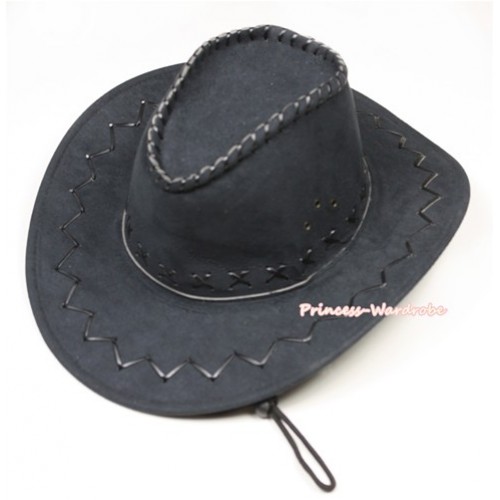 Black Leather Western Cowboy Wide Brim Hat H716 