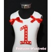 1st Red White Polka Dots Print Birthday number White Tank Top with Red Ribbon and ruffles TM02 