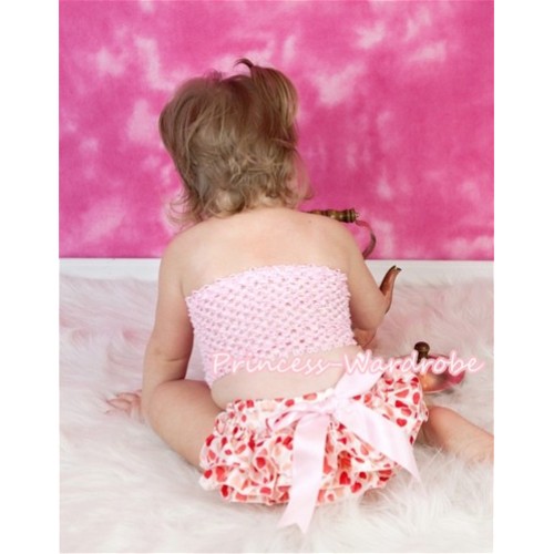Light Pink Crochet Tube Top, Cream White Heart Bloomer Light Pink Pink Giant Bow CT311 