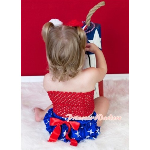 Hot Red Crochet Tube Top, Patriotic America Flag Star Bloomer Hot Red Giant Bow CT312 