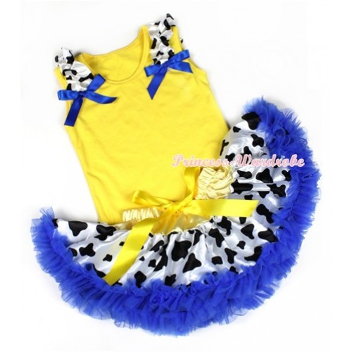 Yellow Baby Pettitop With Milk Cow Ruffles & Royal Blue Bows with Yellow Royal Blue Milk Cow Newborn Pettiskirt BG74 