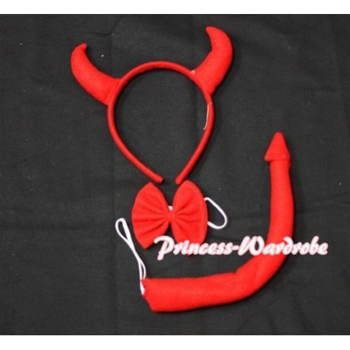 Red Devil Demon 3 Piece Set in Headband, Tie, Tail PC012 