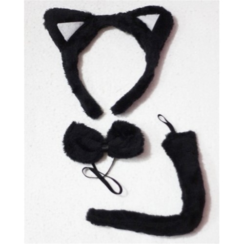Wild Black Cat 3 Piece Set in Headband, Tie, Tail PC013 
