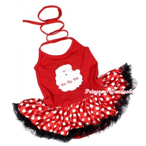 Hot Red Baby Halter Jumpsuit Minnie Polka Dots Pettiskirt With Santa Claus Print JS1132 