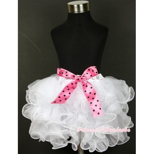 Pure White Flower Petal Newborn Baby Pettiskirt With Hot Pink Black Polka Dots Bow N130 