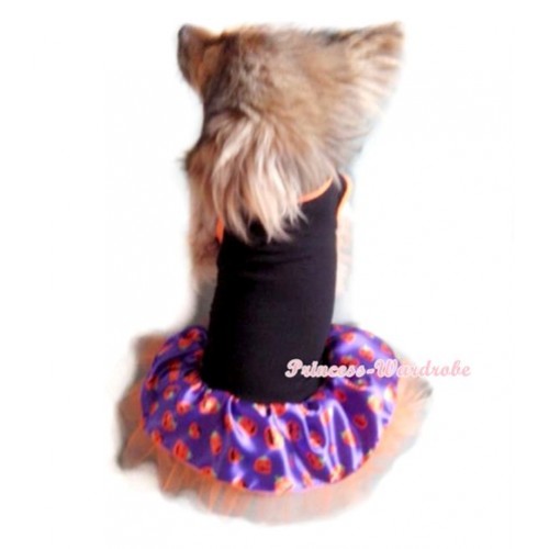 Black Sleeveless Halloween Dark Purple Pumpkin Orange Gauze Skirt Pet Dress DC009 