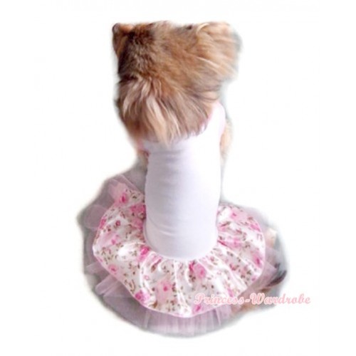 White Sleeveless Light Pink Rose Fusion Gauze Skirt Pet Dress DC016 
