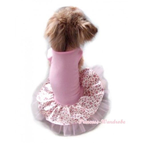 Light Pink Sleeveless Light Pink Leopard Gauze Skirt Pet Dress DC017 
