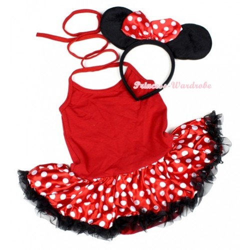 Hot Red Baby Halter Jumpsuit Minnie Polka Dots Pettiskirt With Minnie Headband JS1216 