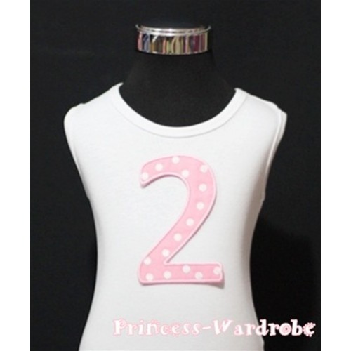 2nd Birthday White Tank Top with Light Pink White Polka Dots Print number TM35 