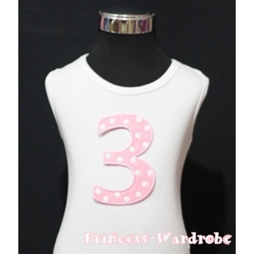 3rd Birthday White Tank Top with Light Pink White Polka Dots Print number TM37 