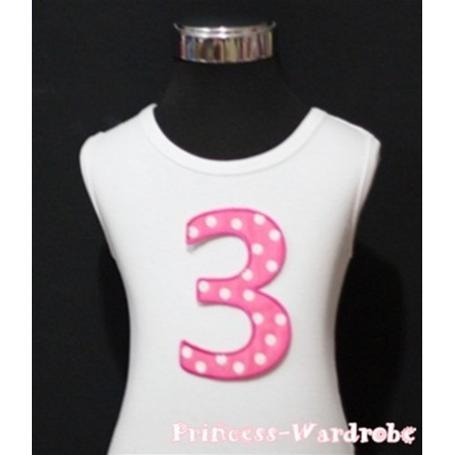 3rd Birthday White Tank Top with Hot Pink White Polka Dots Print number TM49 