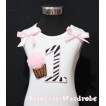 1st Birthday White Tank Top with Light Pink Zebra Print number and Light Pink Rosettes Cupcake and Light Pink Ribbon, Zebra Ruffles TM76 