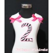 2nd Birthday White Tank Top with Hot Pink Zebra Print number with Hot Pink Ribbon and Zebra ruffles TM84 