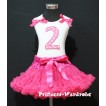 White Tank Top & 2nd Birthday Hot Pink White Polka Dots Print number & Hot Pink Ruffles & Hot Pink Ribbon with Hot Pink Pettiskirt MM29 