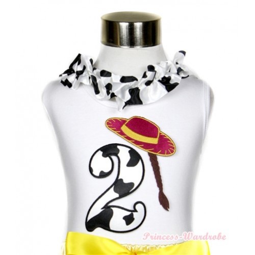 White Tank Tops with 2nd Cowgirl Hat Braid Milk Cow Birthday Number Print with Milk Cow Satin Lacing TB398 