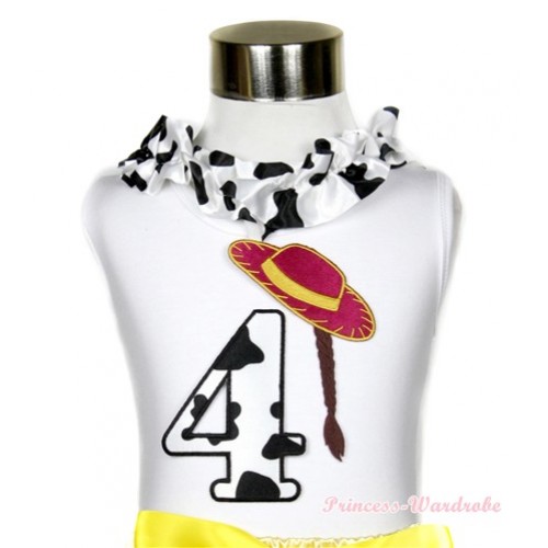 White Tank Tops with 4th Cowgirl Hat Braid Milk Cow Birthday Number Print with Milk Cow Satin Lacing TB400 
