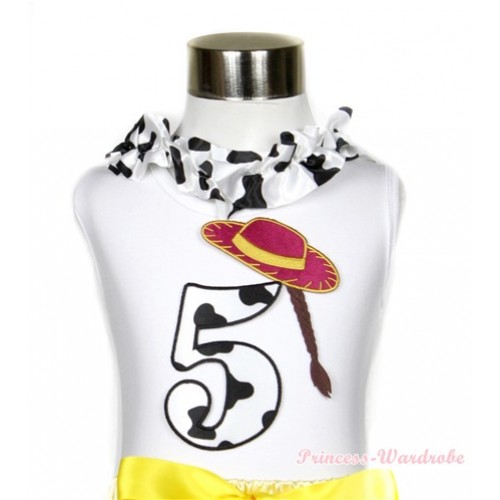 White Tank Tops with 5th Cowgirl Hat Braid Milk Cow Birthday Number Print with Milk Cow Satin Lacing TB401 