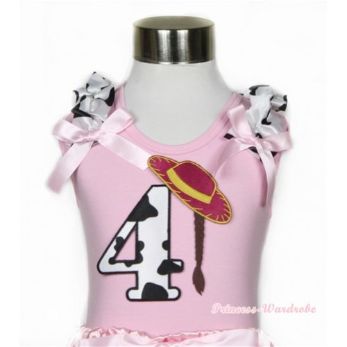Light Pink Tank Top With 4th Cowgirl Hat Braid Milk Cow Birthday Number Print With Milk Cow Ruffles & Light Pink Bows TP54 