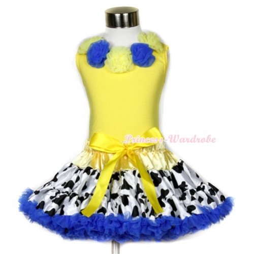 Yellow Tank Top with Yellow Royal Blue Rosettes & Yellow Royal Blue Milk Cow Pettiskirt M528 