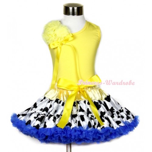 Yellow Tank Top With a Bunch of Yellow Rosettes& Yellow Bow With Yellow Royal Blue Milk Cow Pettiskirt M530 