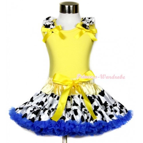 Yellow Tank Top With Milk Cow Ruffles & Yellow Bows With Yellow Royal Blue Milk Cow Pettiskirt M531 