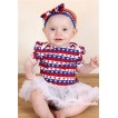 Red White Blue Striped Stars Baby Jumpsuit White Pettiskirt With Red White Royal Blue Headband Red White Blue Striped Stars Satin Bow JS1083 