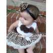 White Baby Pettitop & Brown Rosettes with Cream White Leopard Baby Pettiskirt NG83 
