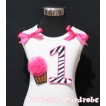 1st Birthday White Tank Top with Hot Pink Zebra Print number and Hot Pink Rosettes Cupcake and Hot Pink Ribbon, Zebra Ruffles TM88 