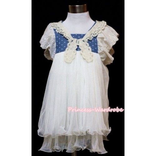 Lady Stylish Blue White Dots Gown Pageant Girl Party Dress  PD012 
