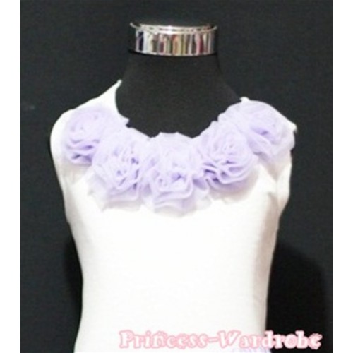 White Tank Tops with Light Purple Rosettes T31 