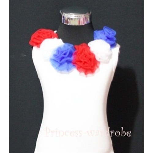 White Tank Tops with Six Red White Blue Rosettes T66 