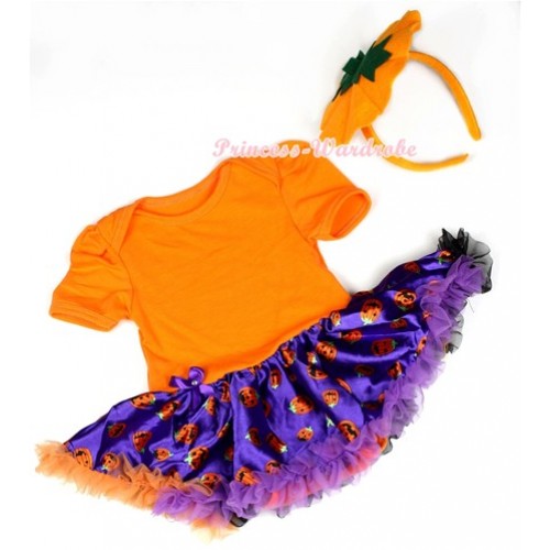 Halloween Orange Baby Jumpsuit Dark Purple Orange Black Pumpkin Pettiskirt With Pumpkin Headband JS1258 