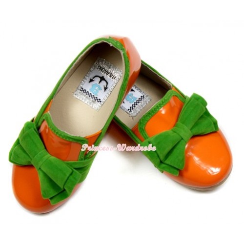 Bright Orange Kelly Green Bow Patent Leather Slip On Deck Boat Girl Shoes SE020 