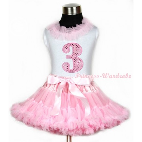 Halloween White Tank Top With Light Pink Chiffon Lacing & 3nd Sparkle Light Pink Birthday Number Print With Light Pink Pettiskirt MG669 
