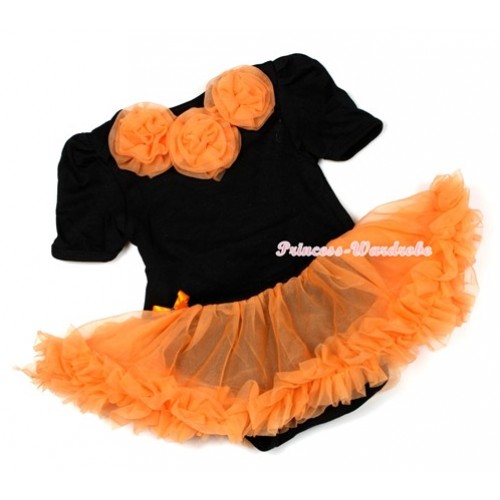Halloween Black Baby Jumpsuit Orange Pettiskirt with Orange Rosettes JS1278 