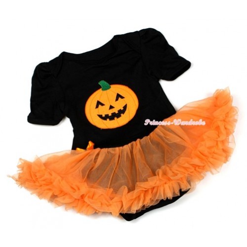 Halloween Black Baby Jumpsuit Orange Pettiskirt with Pumpkin Print JS1280 