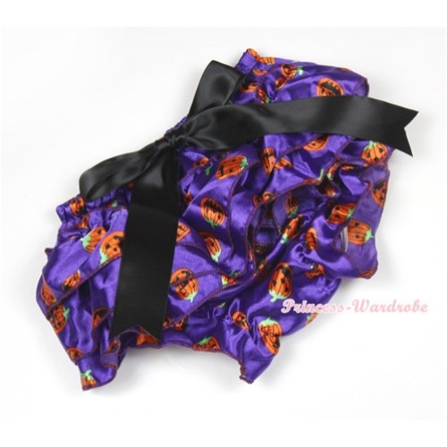 Halloween Dark Purple Pumpkin Satin Layer Panties Bloomers With Black Big Bow BC164 