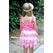 Light Pink White Damask Satin Ruffles Layer One Piece Dress With White Bow RD041 