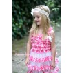 Light Pink White Damask Satin Ruffles Layer One Piece Dress With White Bow RD041 