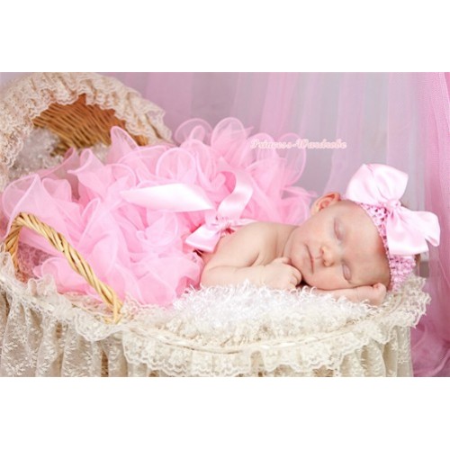 Light Pink Flower Petal Newborn Baby Pettiskirt With Light Pink Bow N145 
