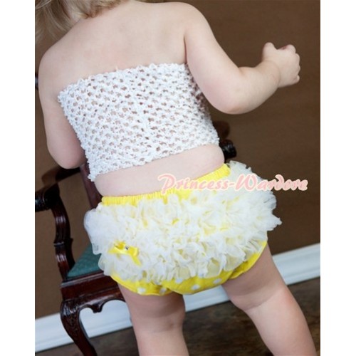 White Crochet Tube Top, White Ruffles Yellow White Polka Dot Panties Bloomers CT321 
