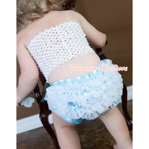 White Crochet Tube Top, White Ruffles Light Blue White Polka Dot Panties Bloomers CT322 