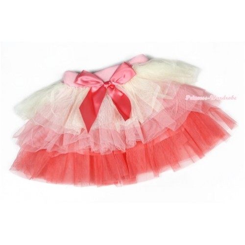 Cream White Light Hot Pink Chiffon Tiered Layer Skirt Dress B193 