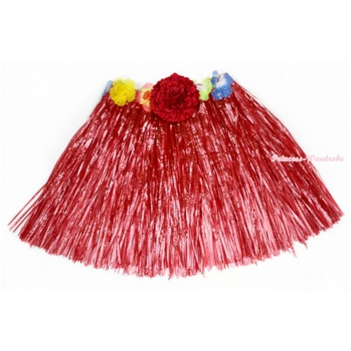 Red Hot Hawaiian Tropical Luau Party Dance Flower Grass Pettiskirt With Red Peony B189 
